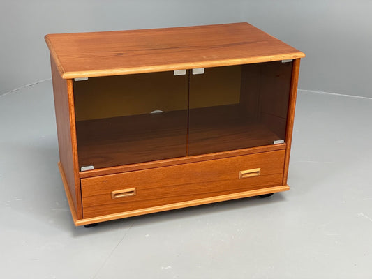 Vintage Teak Media Unit Glass Doors Record Storage Drawer 1970s EB10965 MWOO0