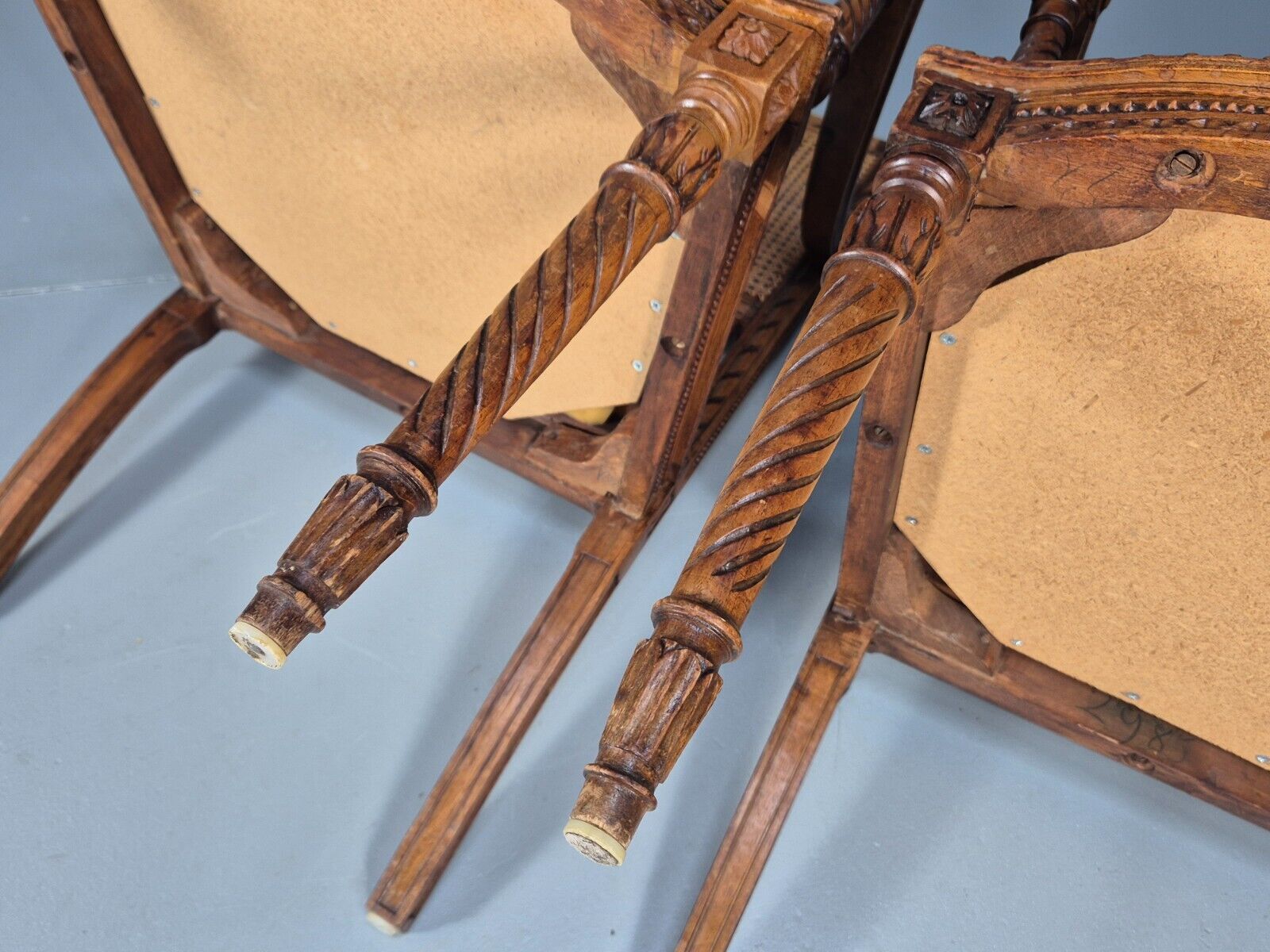 2 Vintage Danish Lounge Chairs Rattan Walnut Louis XVI Style Antique EB8995 VBER - UKDK FURNITURE