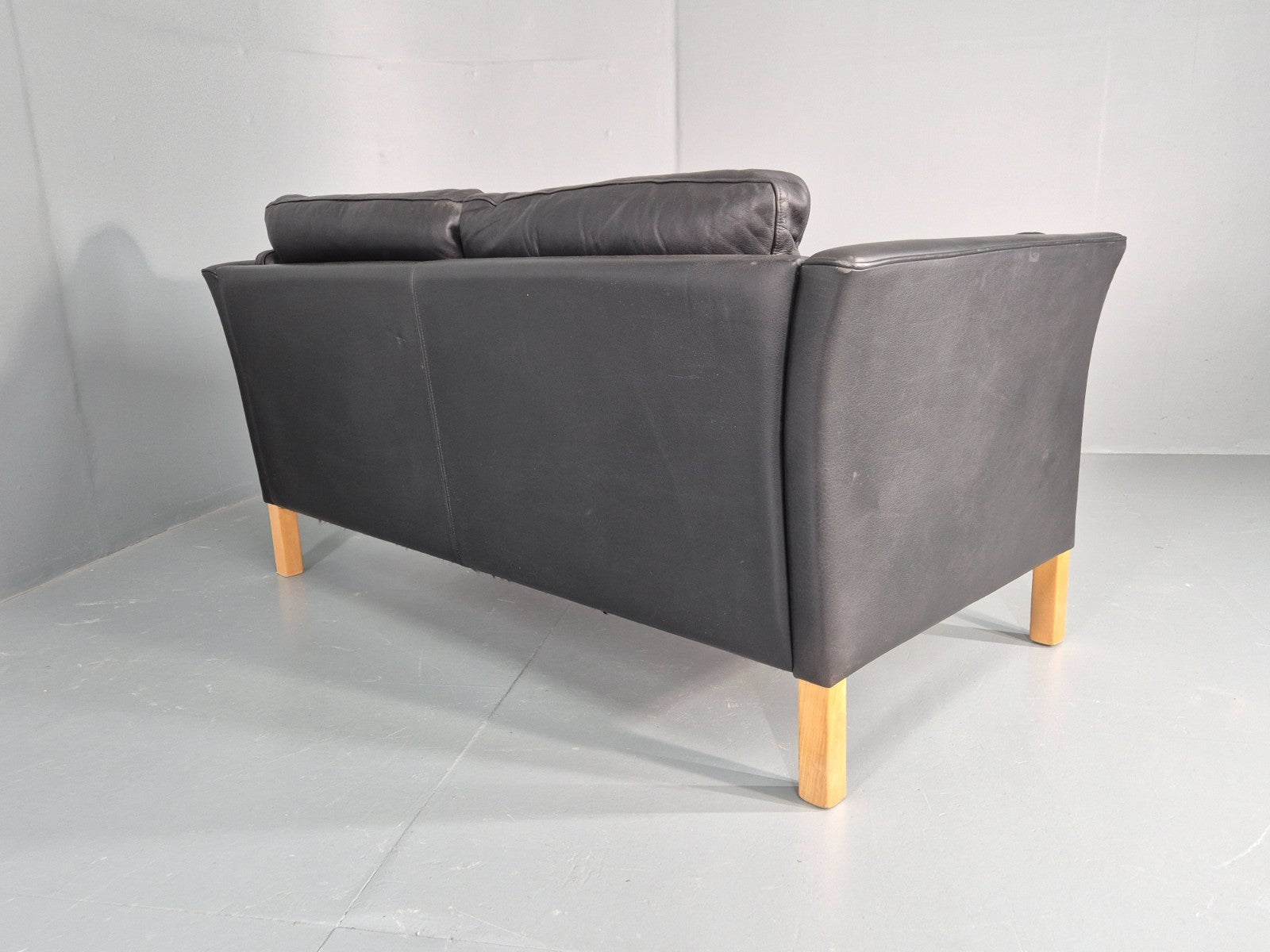 Vintage 2 Seat Sofa Danish Black Leather Mid Century Retro 1980s  EB10482 M2SS13