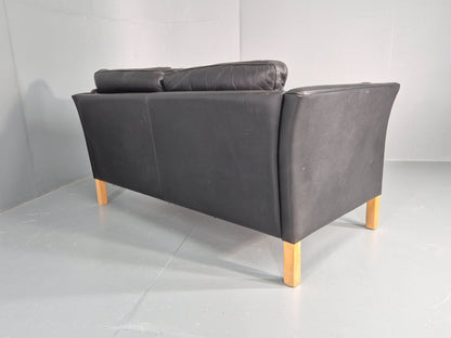Vintage 2 Seat Sofa Danish Black Leather Mid Century Retro 1980s  EB10482 M2SS13