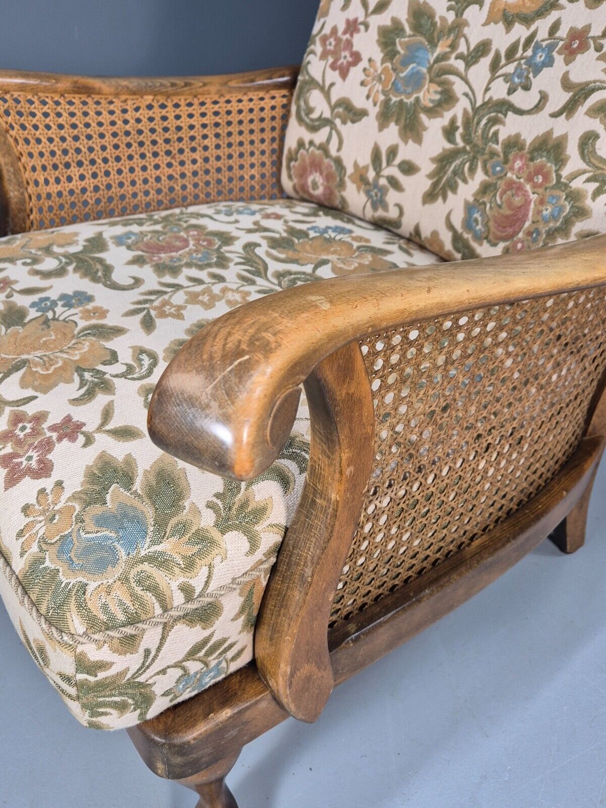 Vintage Danish Bergere Lounge Chair, Floral Cloth, Antique Style EB9003 VBER - UKDK FURNITURE
