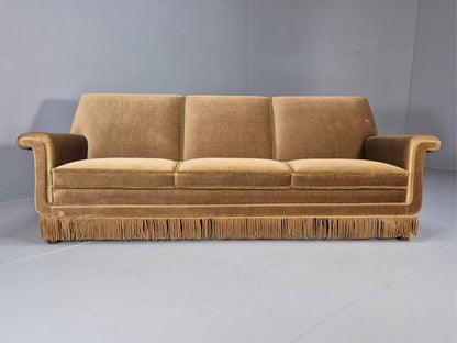 Vintage 3 Seater Sofa Green Velour Danish Mid Century Design Tassels EB9551 M3SS - UKDK FURNITURE