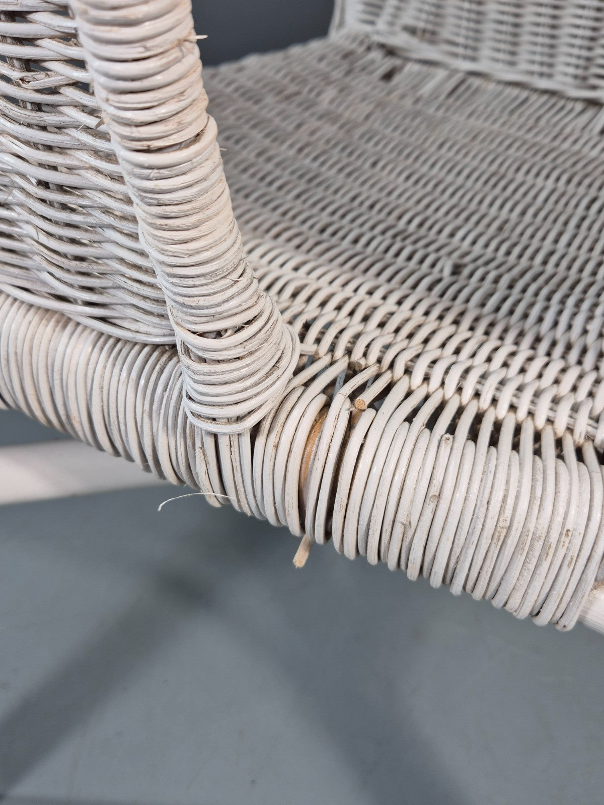 Vintage Rattan Lounge Chair White Painted 1970s Retro EB11219 VBER11