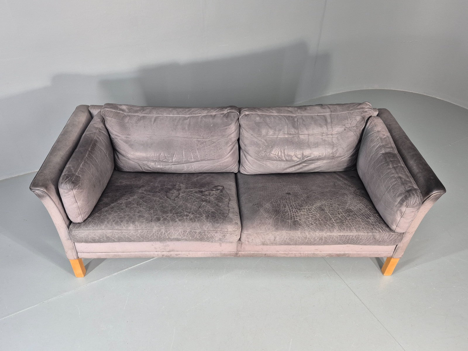 Vintage Mogens Hansen 2.5 Seat Settee Grey Leather 1980s Retro EB11645 M3SS4