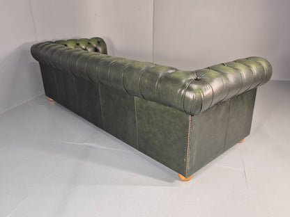 3 Seater Chesterfield Sofa Green Leather Studded Vintage EB11027 VCHE18