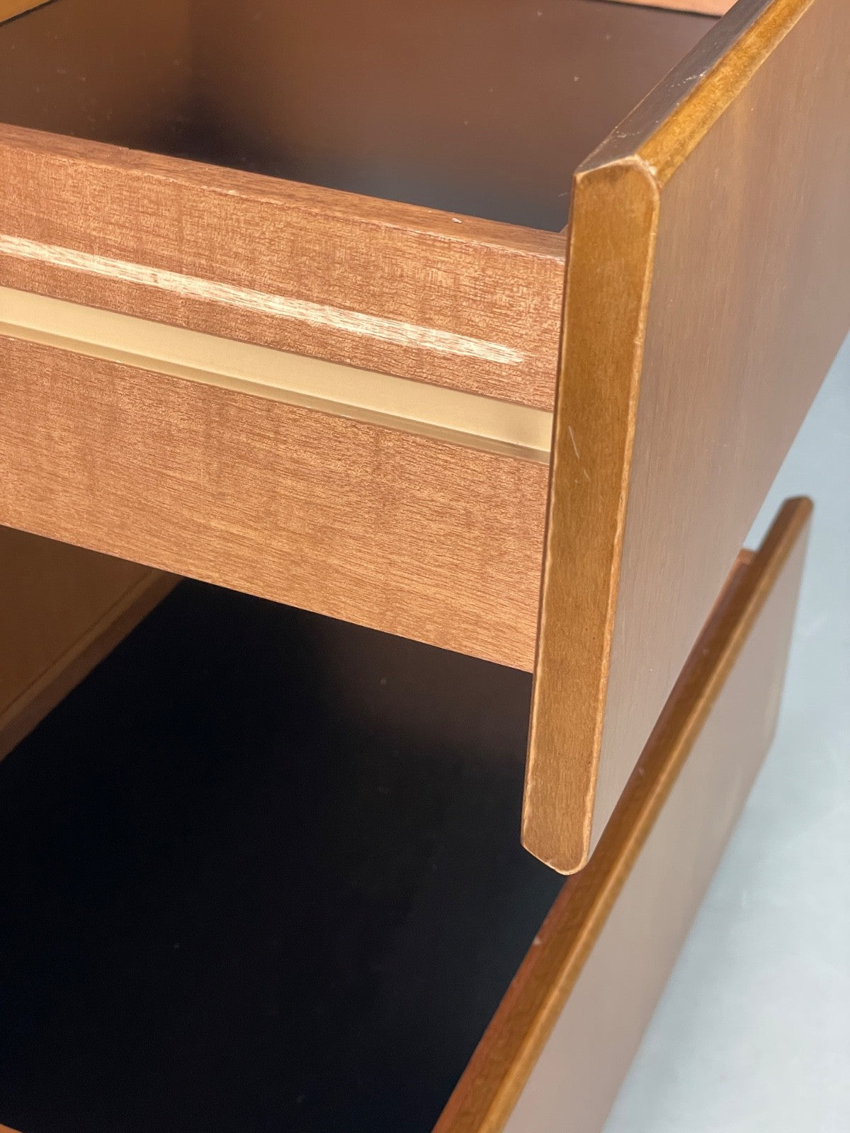 Vintage 1980s Cherry Desk Three Drawers Ball Feet Post Modern EB11058 MWOO16