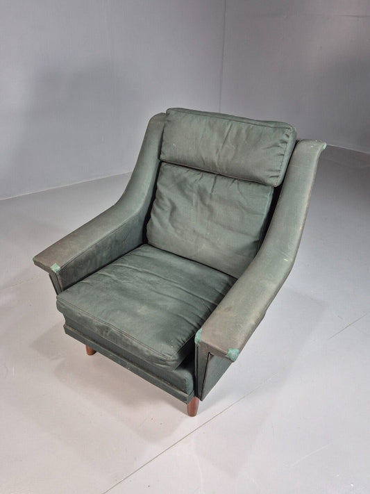 Mid Century Danish Lounge Chair Teak Legs Green Fabric Retro 1960s EB7444 MNOR - UKDK FURNITURE
