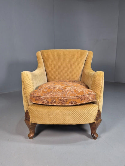 Antique Danish Gold Cotton & Mahogany Armchair EB8053 VCLO - UKDK FURNITURE