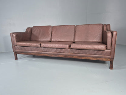 3 Seater Leather Sofa Vintage Mid Century Mogensen Shape 1970 Retro EB11356 M3SS5