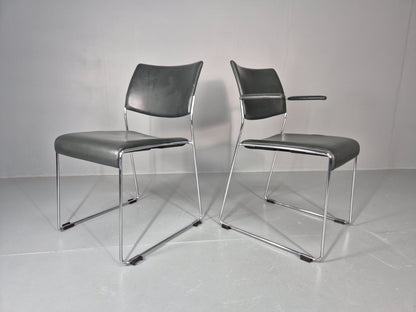 6 Leather Stacking Chairs Brunner Linos Dark Green Chrome Modern EB11735 MSTA2