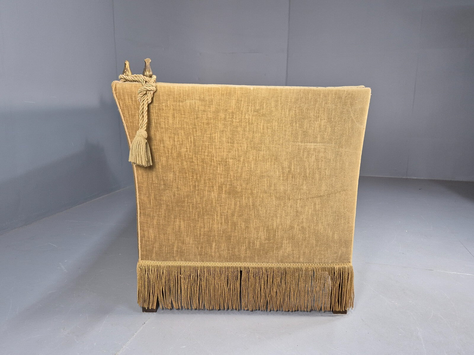 Vintage Two Seater Sofa Green Velour Studded Tassels Danish Design EB9549 V2SS - UKDK FURNITURE