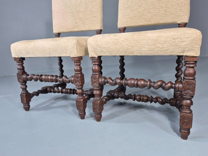 2 Baroque Dining Chairs in Oak Barley Twist H Stretchers Antique EB11425 VDIN4