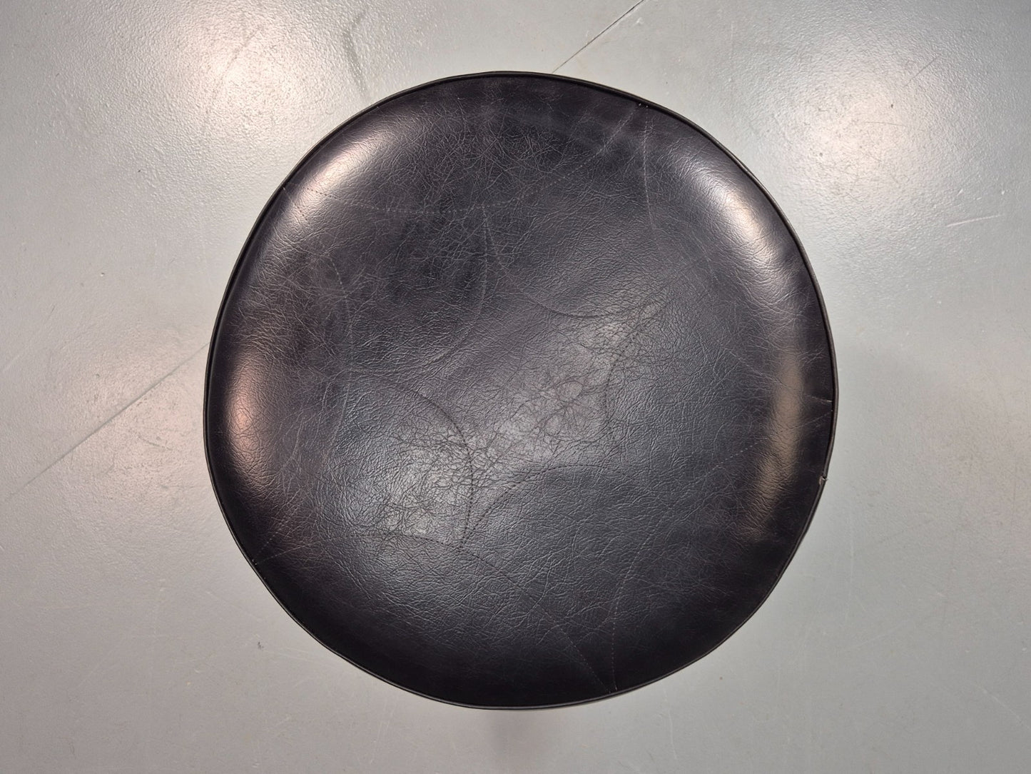 1960s Circular Footstool Danish Vinyl and Teak Retro MCM EB10883 MFOO10