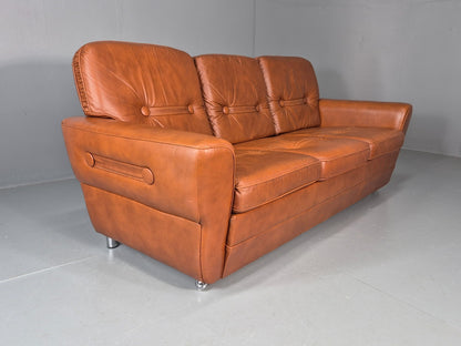 Vintage Danish 3 seater Settee 1970s Danish Tan Leather Retro MCM EB11638 M3SS9