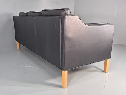 Vintage 3 Seater Sofa Danish Black Leather Mid Century Retro 1980s  EB10469 M3SS13