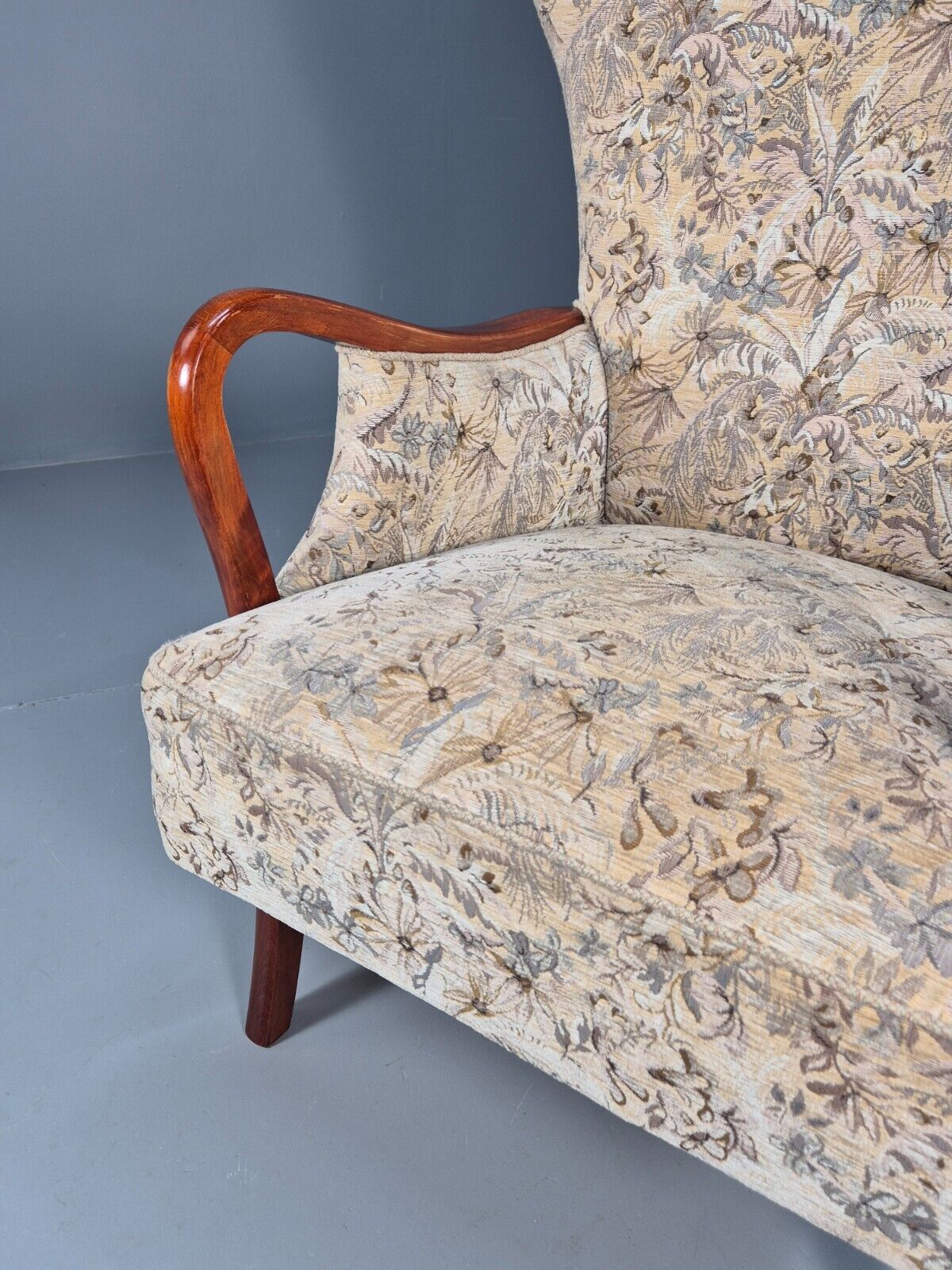 Vintage Danish Lounge Chair Floral Upholstery Beech Frame Retro MCM EB8935 MNOR - UKDK FURNITURE