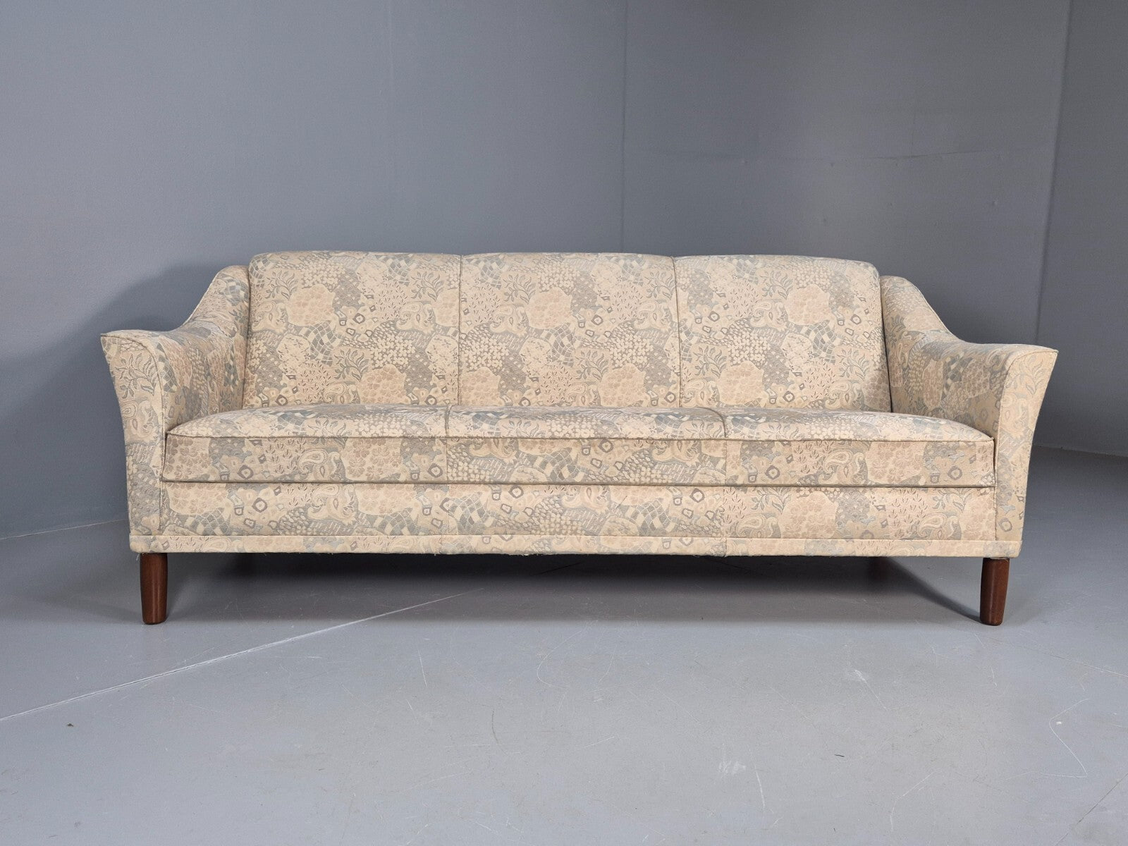 Vintage Danish Floral Upholstered 3 Seat Classic Mid Century Sofa EB9583 M3SS - UKDK FURNITURE