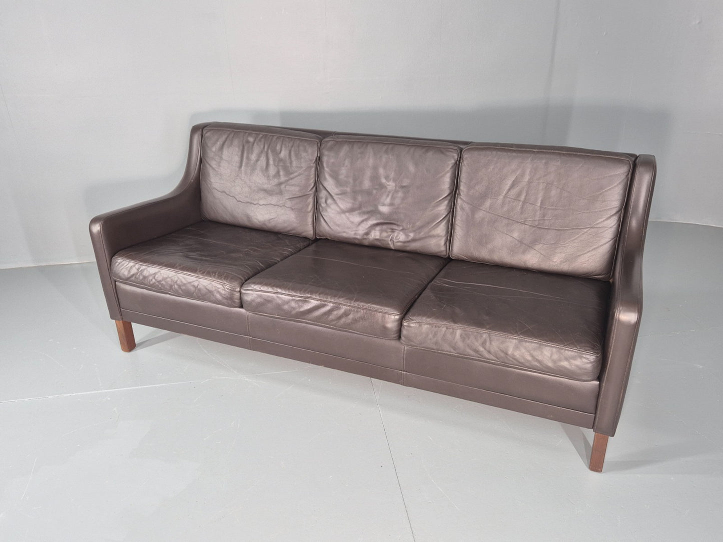 Vintage 3 Seat Sofa Brown Leather Danish Mid Century 1970s Retro  EB10537 M3SS6