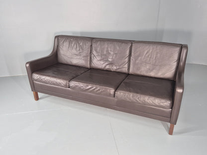 Vintage 3 Seat Sofa Brown Leather Danish Mid Century 1970s Retro  EB10537 M3SS6