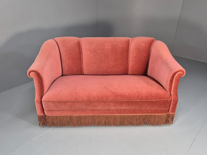 Vintage Art Deco Danish 2 Seat Sofa Pink Velour Tassels 1940s EB9666 V2SS - UKDK FURNITURE