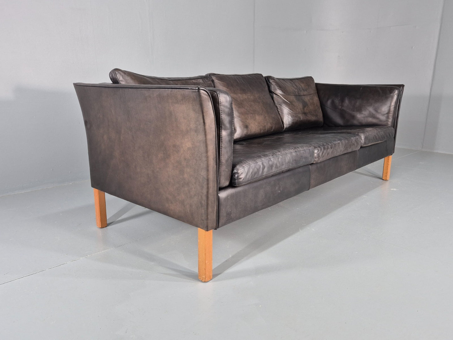 Vintage 3 Seat Sofa Danish Black Leather Vemb MCM Retro 1980s  EB10478 M3SS13