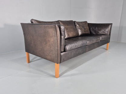 Vintage 3 Seat Sofa Danish Black Leather Vemb MCM Retro 1980s  EB10478 M3SS13