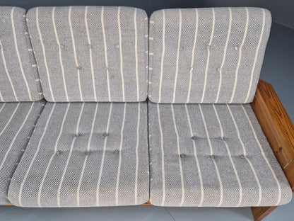 Vintage 3 Seater Pine Sofa Danish 1970s Retro Design Grey Striped EB9373 M3SS - UKDK FURNITURE