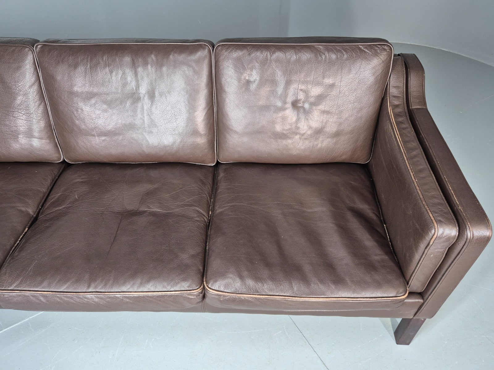 Vintage 2 Seater Settee 1970s Danish Brown Leather Mogensen Style EB11641 M3SS6