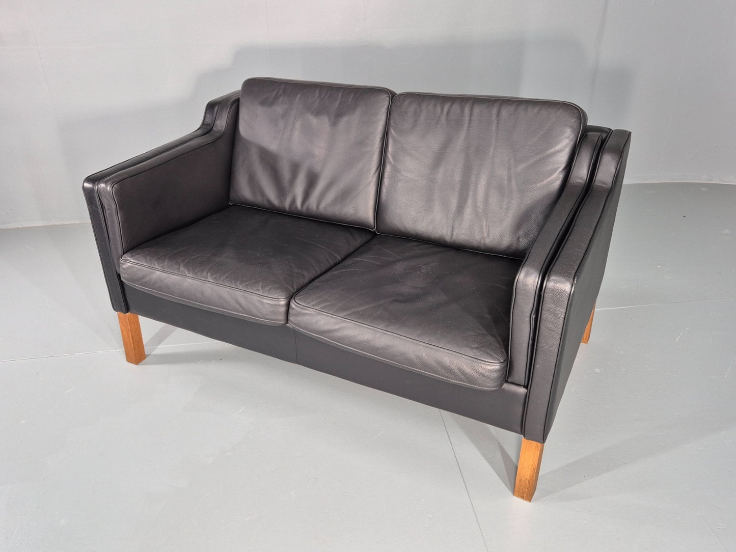Vintage 2 Seat Sofa Danish Black Leather Mogensen Style Retro 1980s EB10466 M2SS6