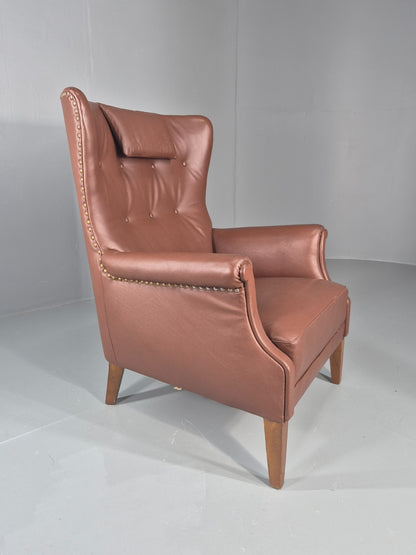 Vintage Mid Century Wing back lounge Chair danish brown Vinyl  EB11818 MNOR8