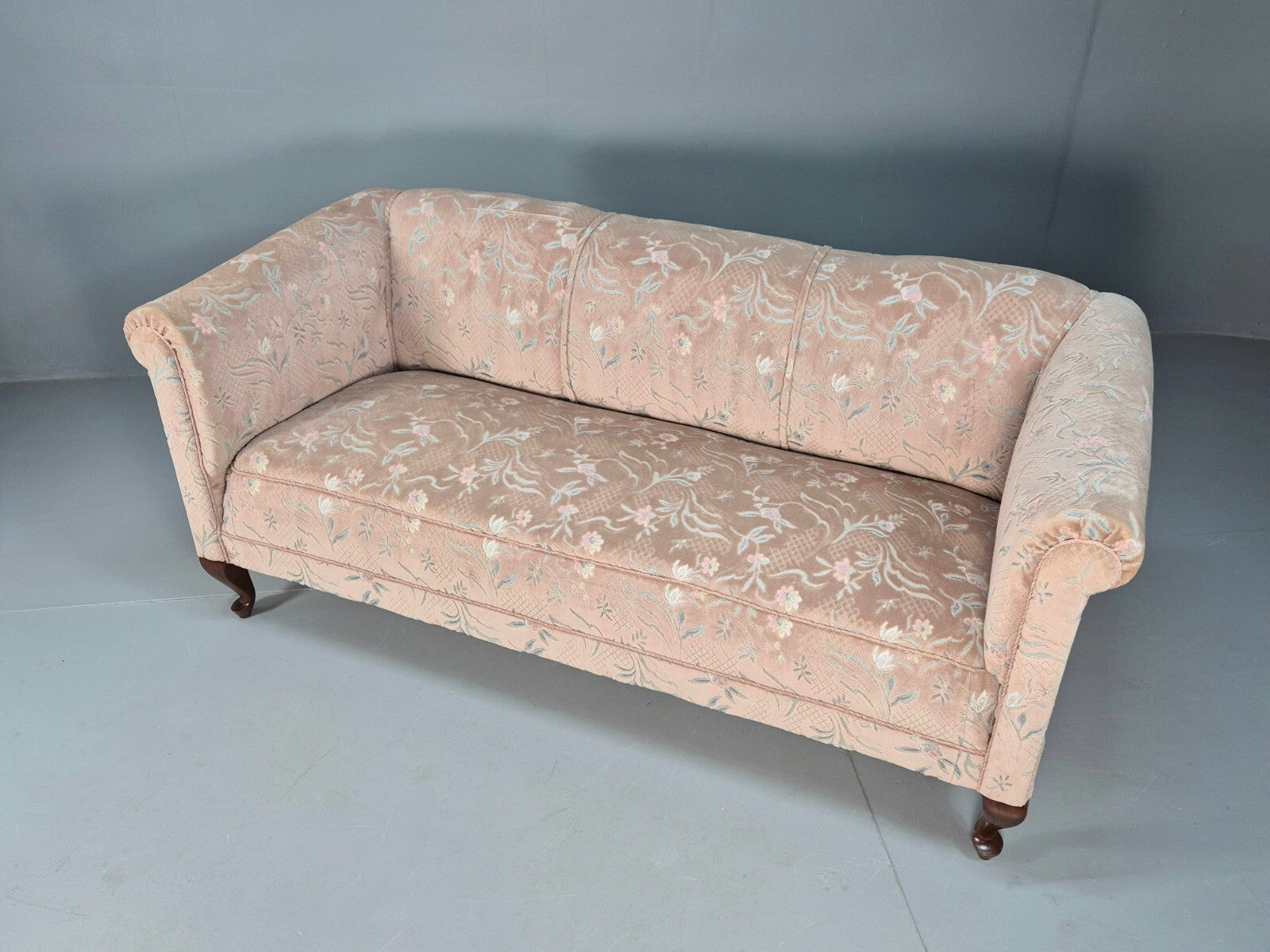 Vintage Danish Pink Cut Floral Velour Cottage Settee 1930s Antique  EB9563 V3SS5