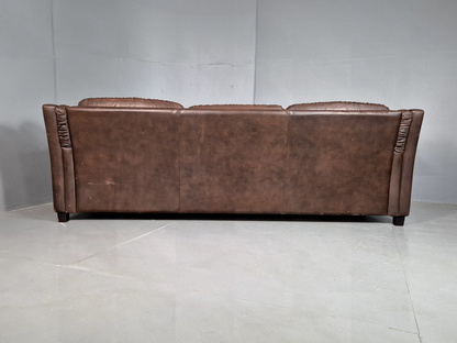 Vintage Danish 3 Seat Sofa Brown Leather 1970s Retro MCM EB6986 M3SS - UKDK FURNITURE