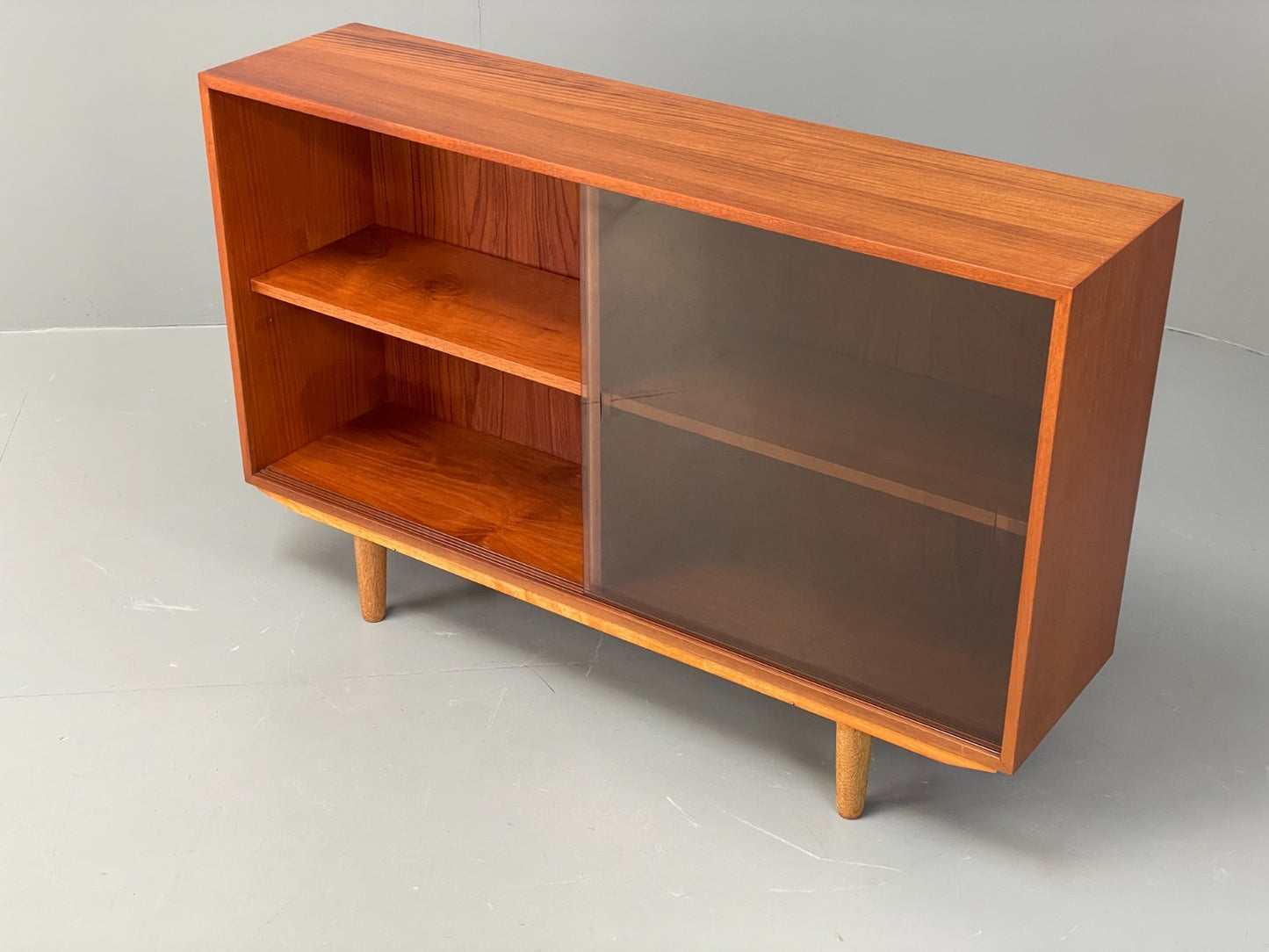 Vintage Teak Glazed Bookcase Danish 1970s Shelving Glass Retro EB11797 MWOO1