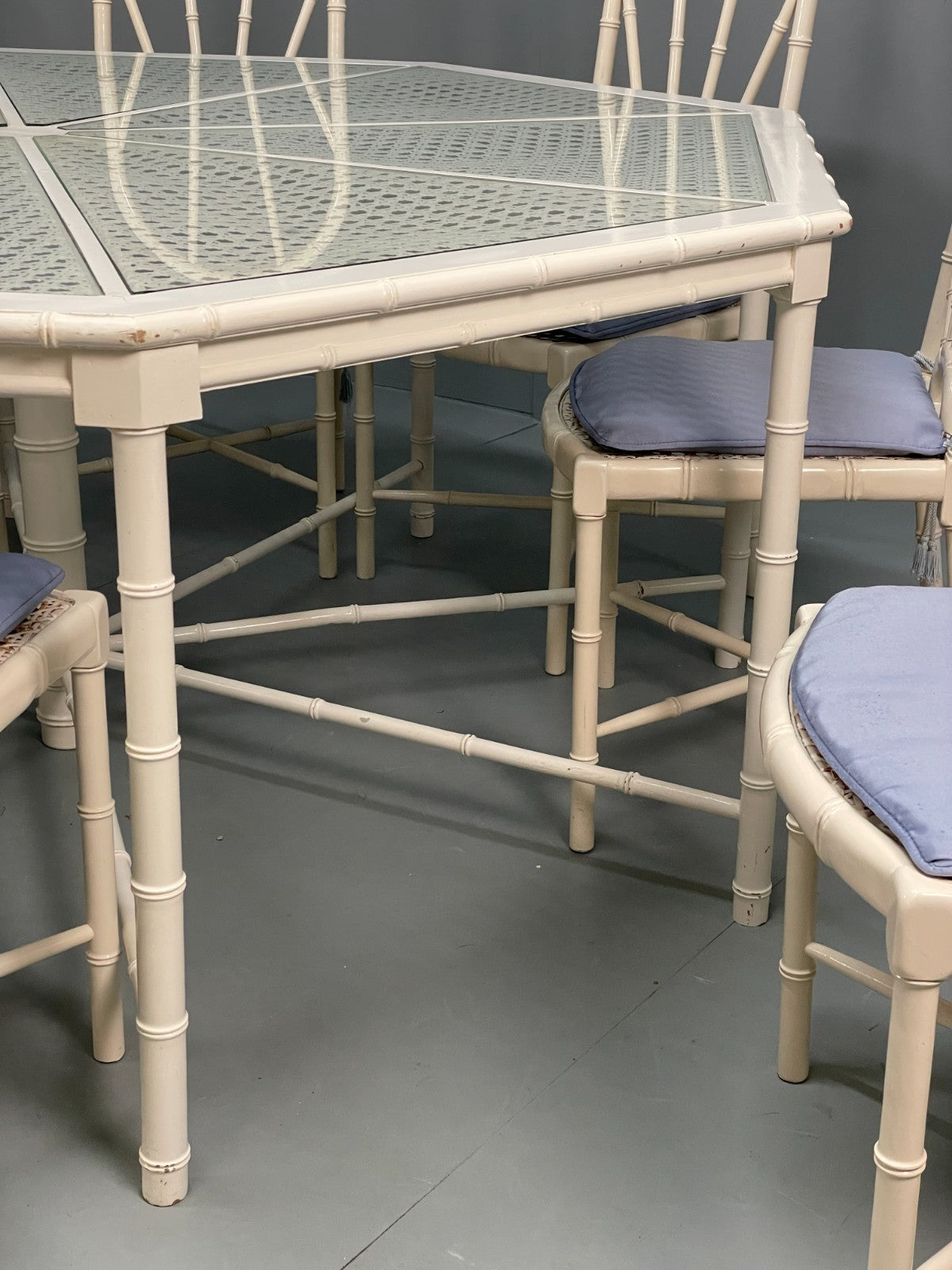 White Bamboo Dining Table & 8 Chairs Harrods 1950s Plantation Style EB11554 MWOO4