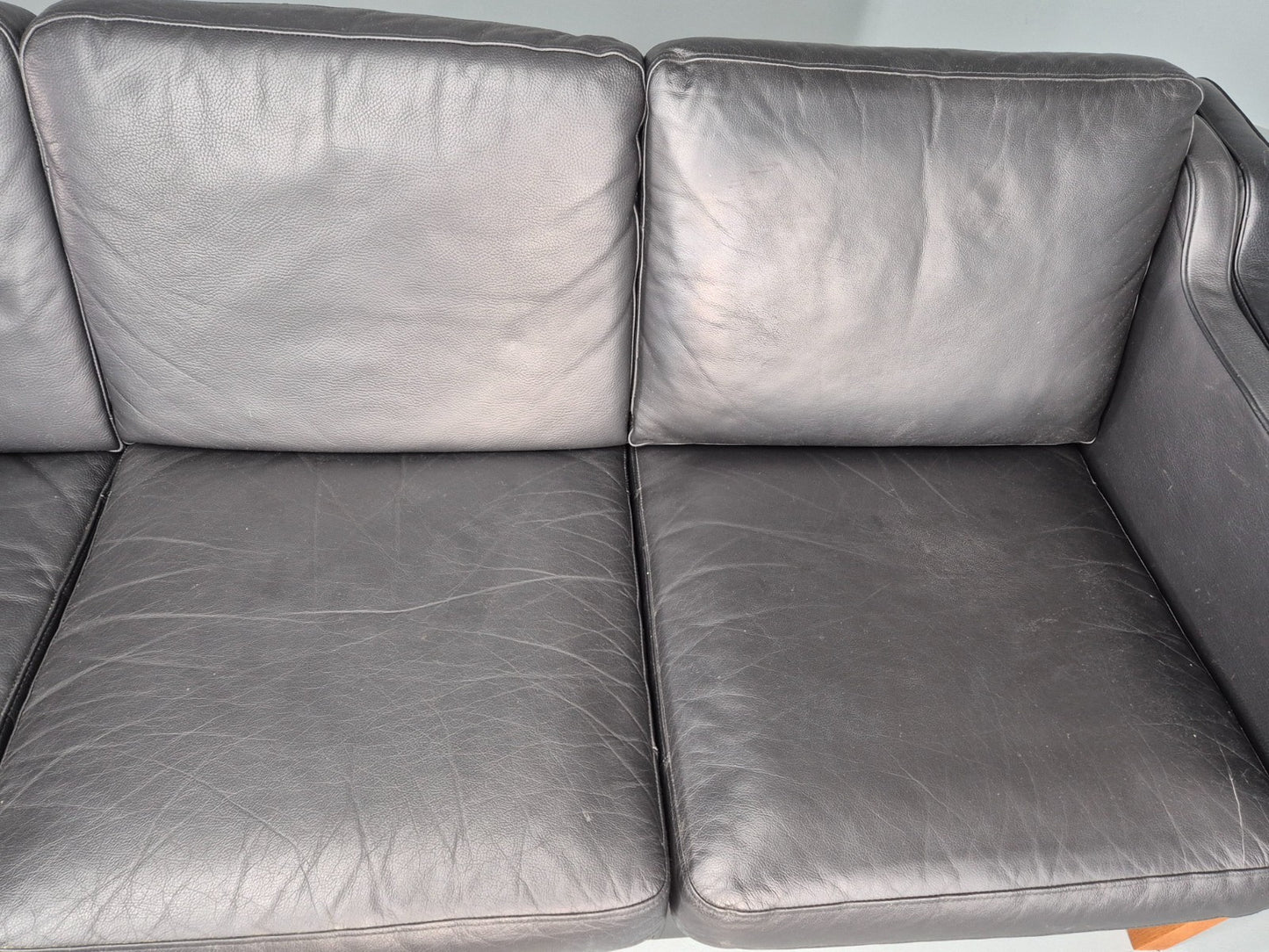 Vintage 3 Seat Sofa Danish Black Leather Vinyl Mid Century 1980s  EB10480 M3SS5