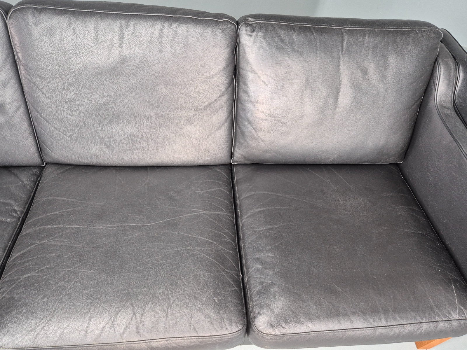 Vintage 3 Seat Sofa Danish Black Leather Vinyl Mid Century 1980s  EB10480 M3SS5