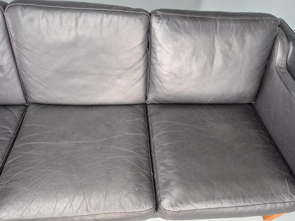Vintage 3 Seat Sofa Danish Black Leather Vinyl Mid Century 1980s  EB10480 M3SS5
