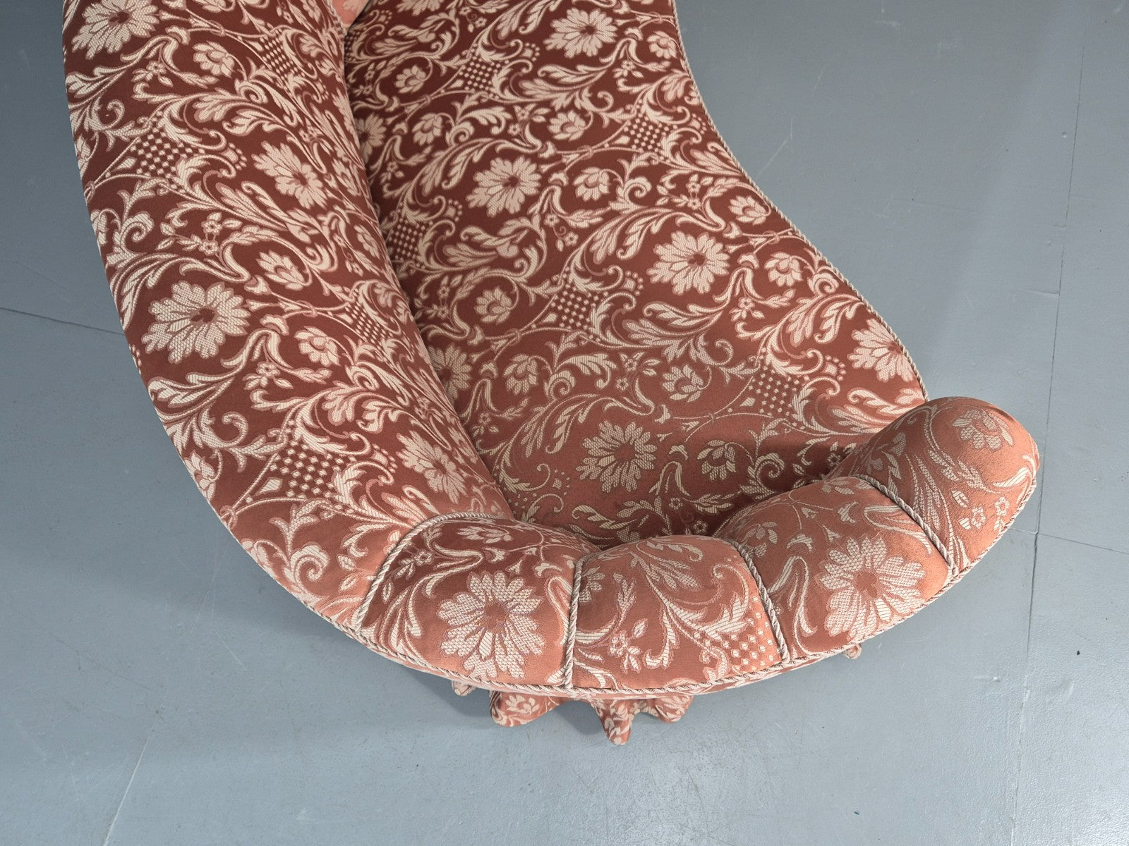 Vintage Danish Banana Sofa 1930s Art Deco Floral Pink Upholstery EB11410 V2SS11