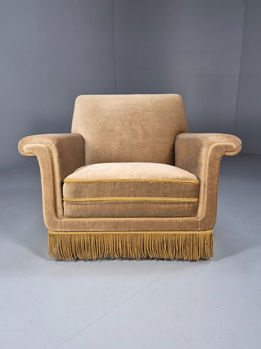 Vintage Danish Lounge Chair Gold Velour Tassels 1960s Retro MCM EB8947 VCLO - UKDK FURNITURE