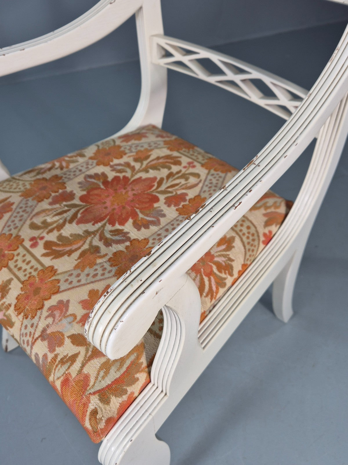 8 Regency Style Dining Chairs 1970s Retro Repro Floral Pads Armed EB11035 MDIN8