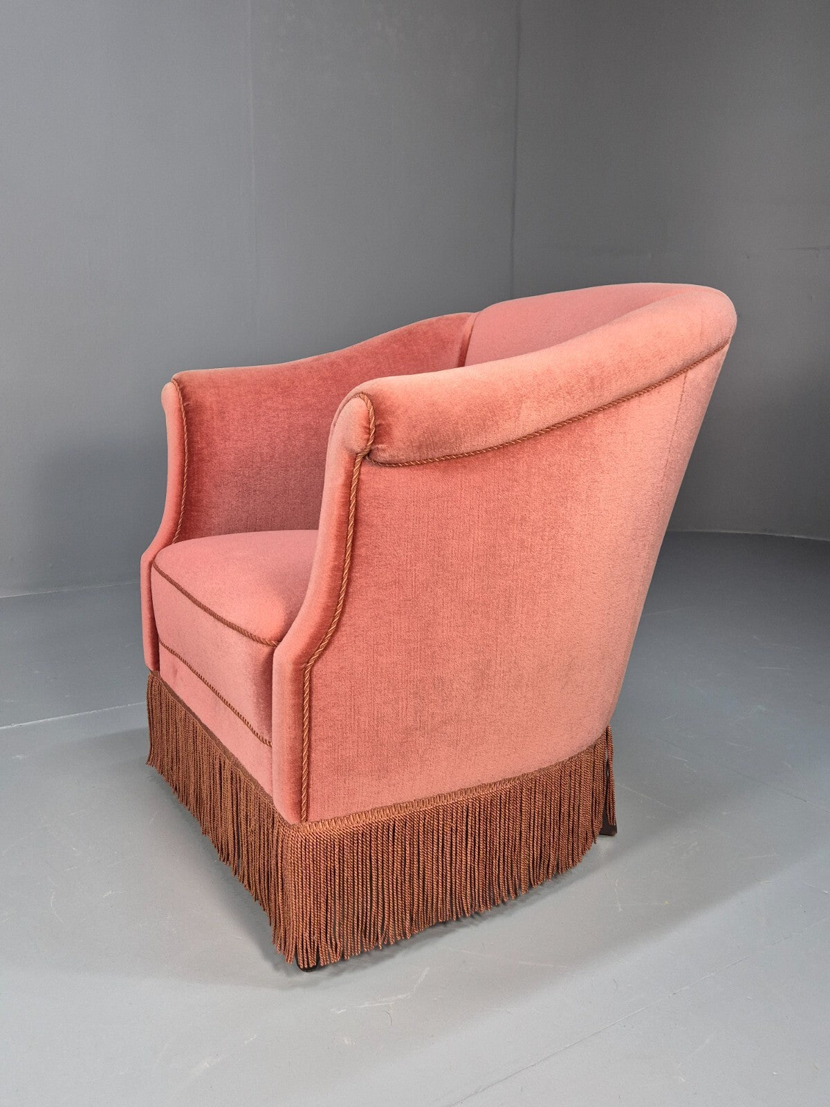 Vintage Danish Art Deco Tub Chair in Pink Velour with Tassels EB9650 VCLO - UKDK FURNITURE