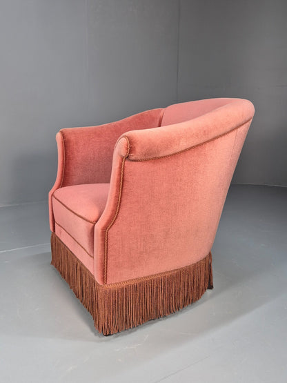 Vintage Danish Art Deco Tub Chair in Pink Velour with Tassels EB9650 VCLO - UKDK FURNITURE