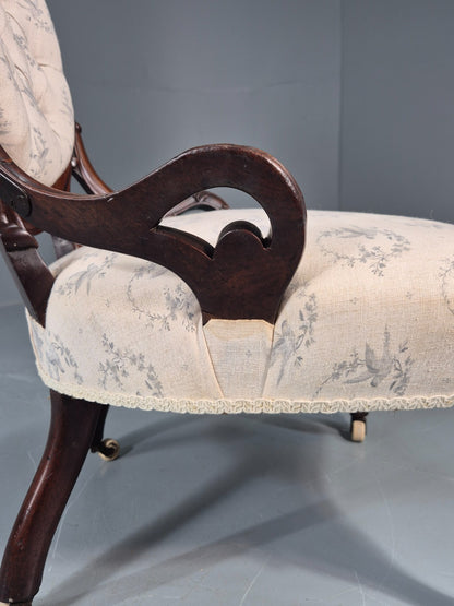 Victorian Balloon Back Nursing Chair Mahogany Carved Frame 1880s EB10989 VCAR14