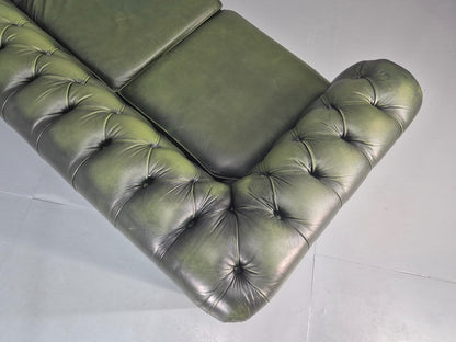 3 Seater Chesterfield Sofa Green Leather Studded Vintage EB11027 VCHE19