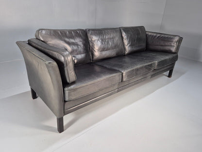 Vintage Danish 3 Seat Sofa Black Leather Mogens Hansen Retro 1970s EB8630 M3SS - UKDK FURNITURE