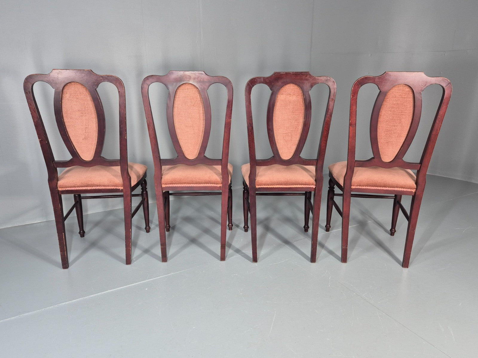 4 1970s Dining Chairs Pink Velour Stylised Regency Style Retro EB11962 VDIN5