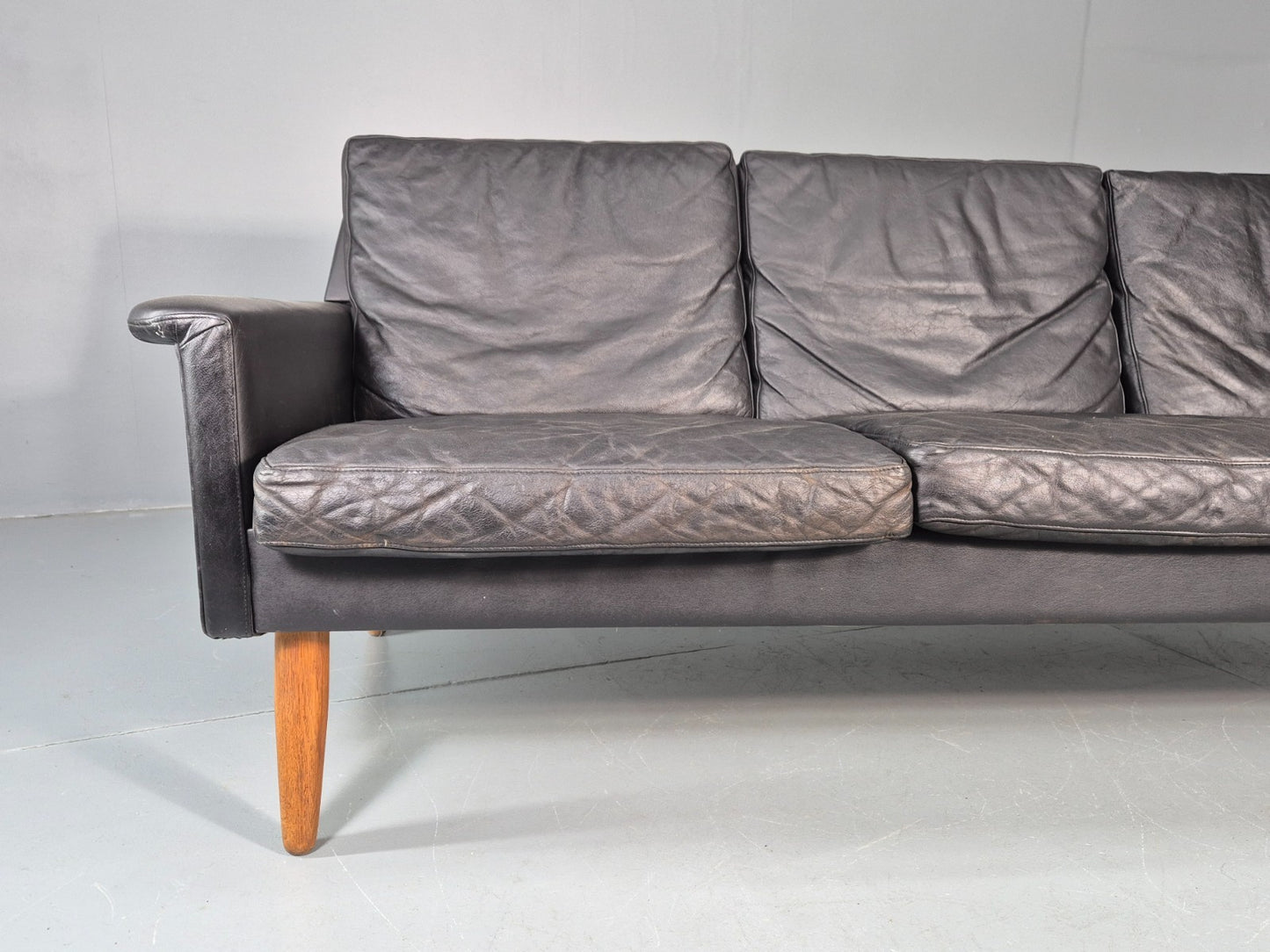 Vintage 3 Seat Sofa 1960s Danish Black Leather Mid Century Modern EB11384 M3SS2