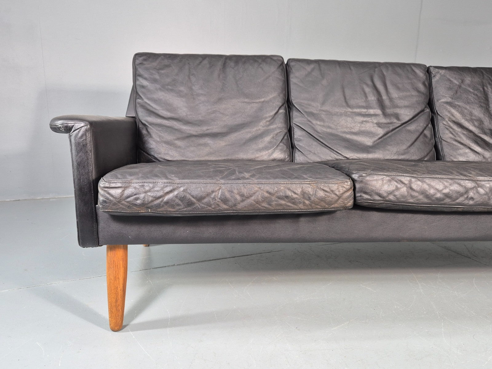Vintage 3 Seat Sofa 1960s Danish Black Leather Mid Century Modern EB11384 M3SS2