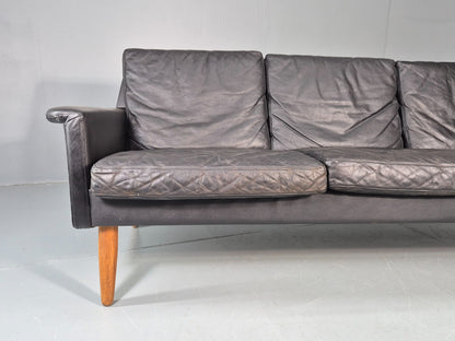 Vintage 3 Seat Sofa 1960s Danish Black Leather Mid Century Modern EB11384 M3SS2