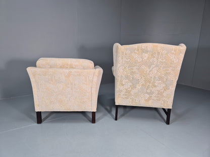 2 1970s Retro LOunge Chairs Danish Floral Cream Upholstery EB10764 VCLO9